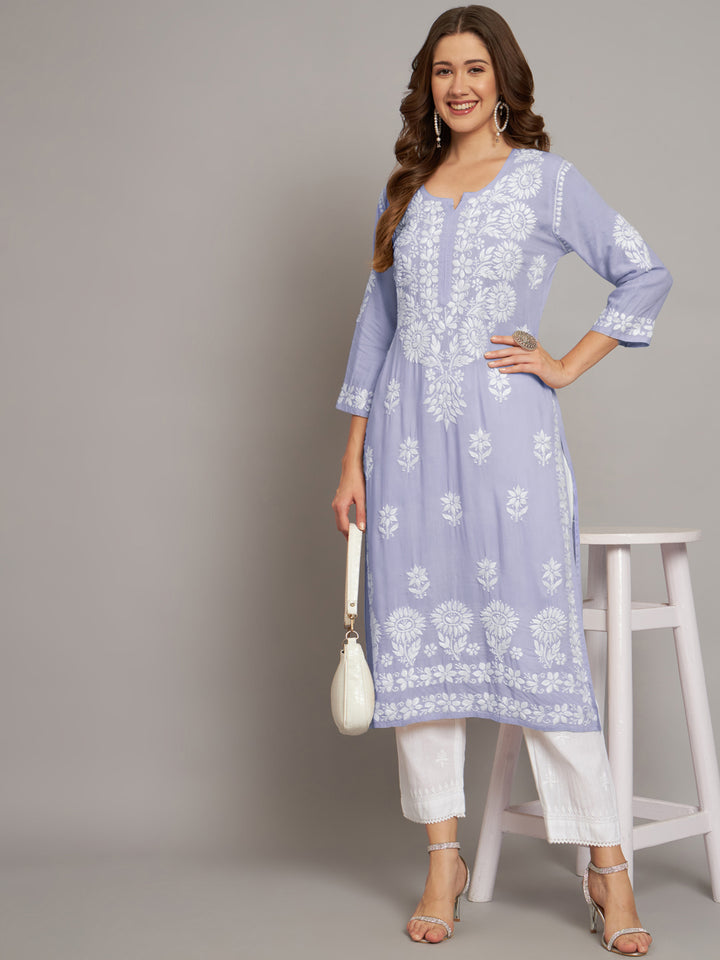 Women Hand Embroidered Chikankari Modal Straight Kurta- PC3658 Mauve