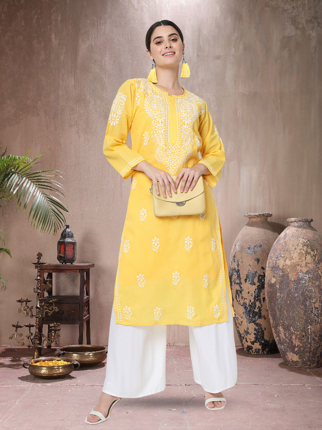 Hand Embroidered Chikankari Cotton Straight Kurta- PC3561