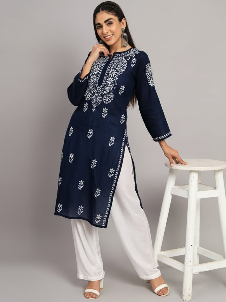 Hand Embroidered Chikankari Cotton Straight Kurta-PC3561