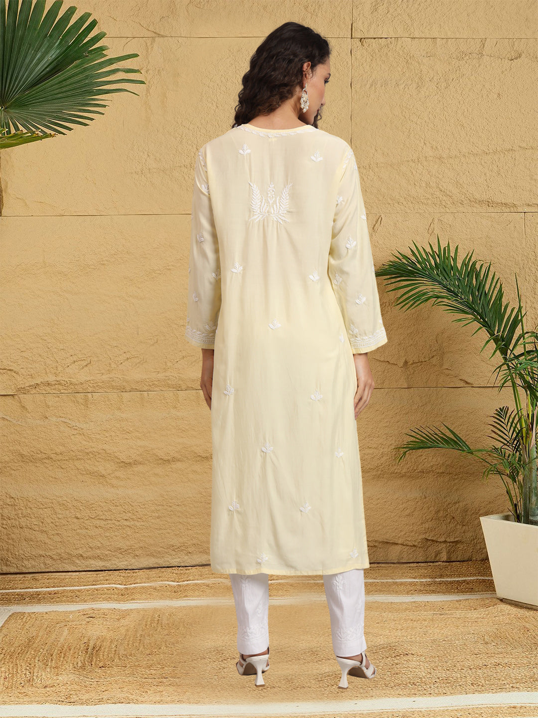 Hand Embroidered Chikankari Modal Straight Kurta- PC4052