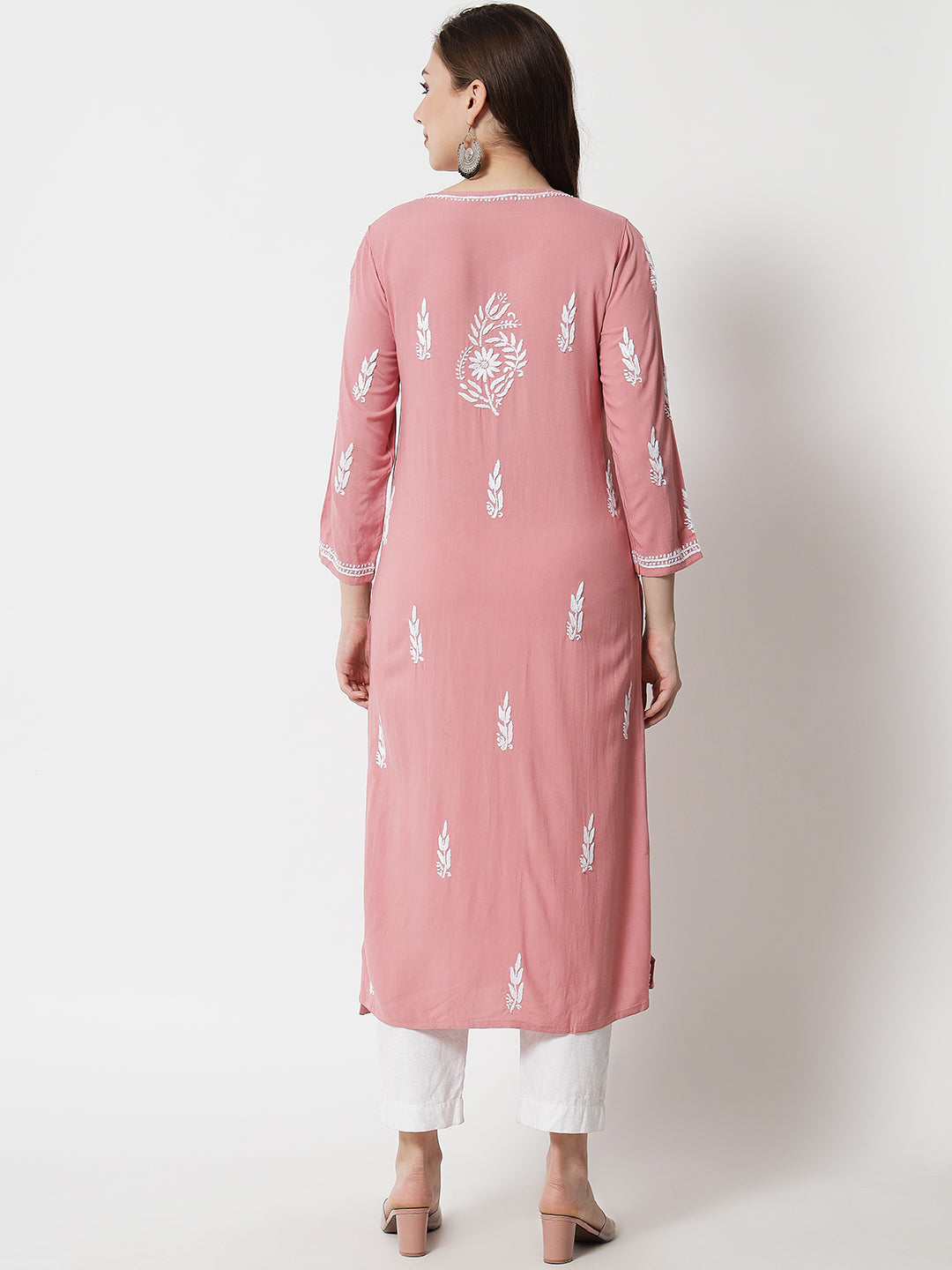 Hand Embroidered White Chikankari Rayon straight Kurta-PC3451