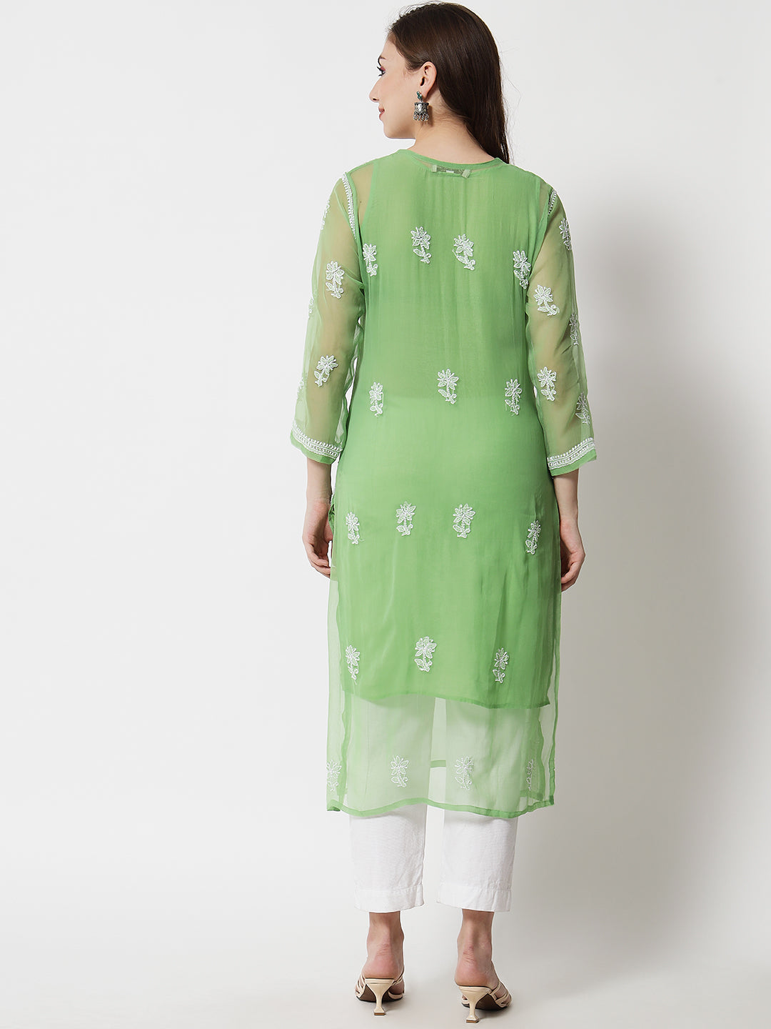 Hand Embroidered Chikankari Georgette straight Kurta with Matching Slip- PC3487