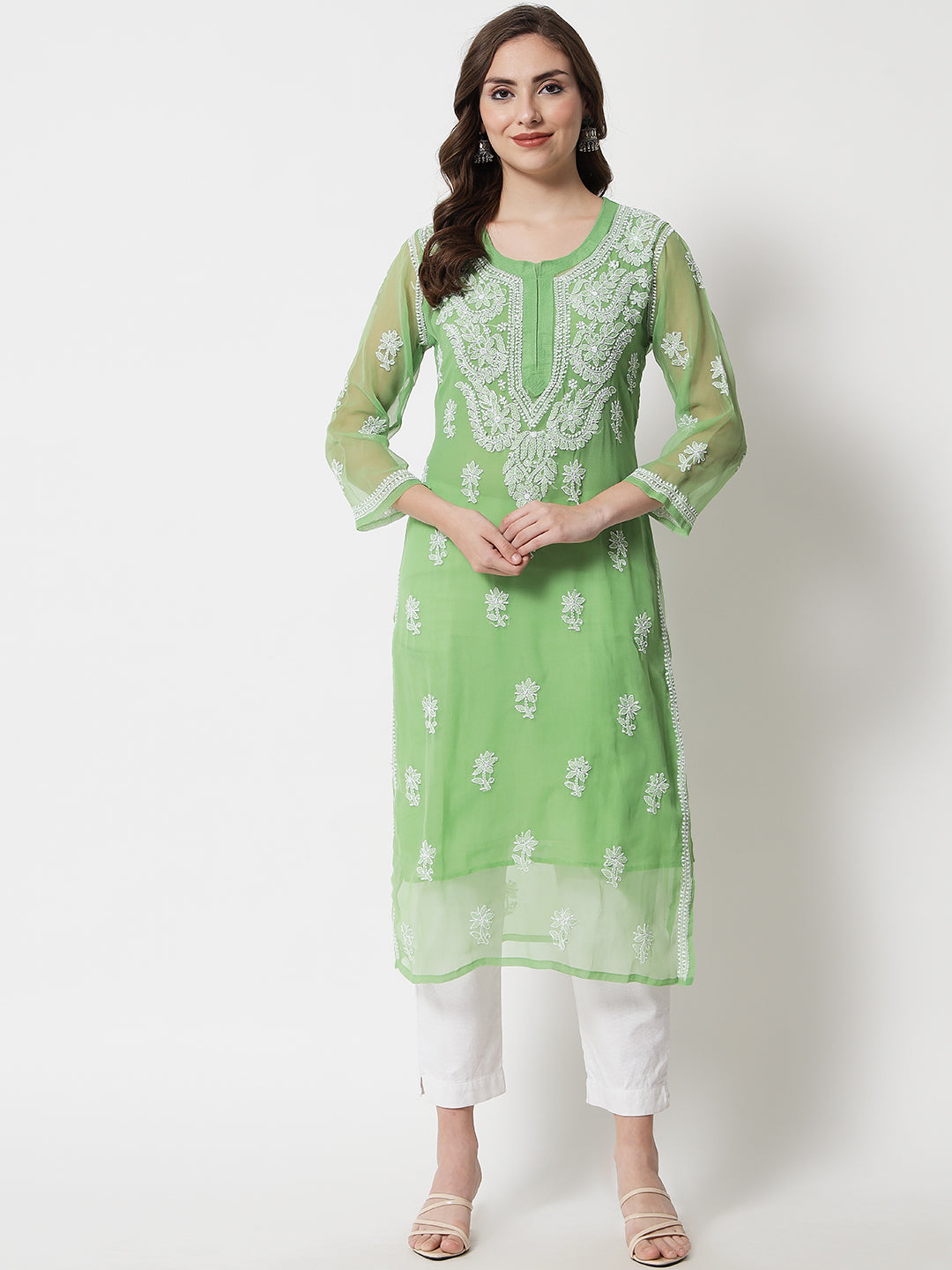 Hand Embroidered Chikankari Georgette straight Kurta with Matching Slip- PC3487