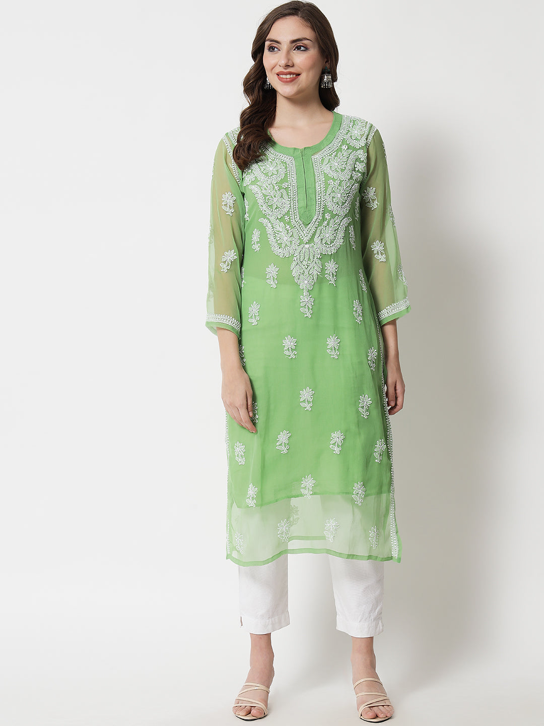 Hand Embroidered Chikankari Georgette straight Kurta with Matching Slip- PC3487