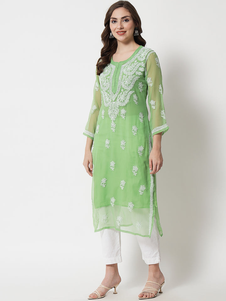 Hand Embroidered Chikankari Georgette straight Kurta with Matching Slip- PC3487