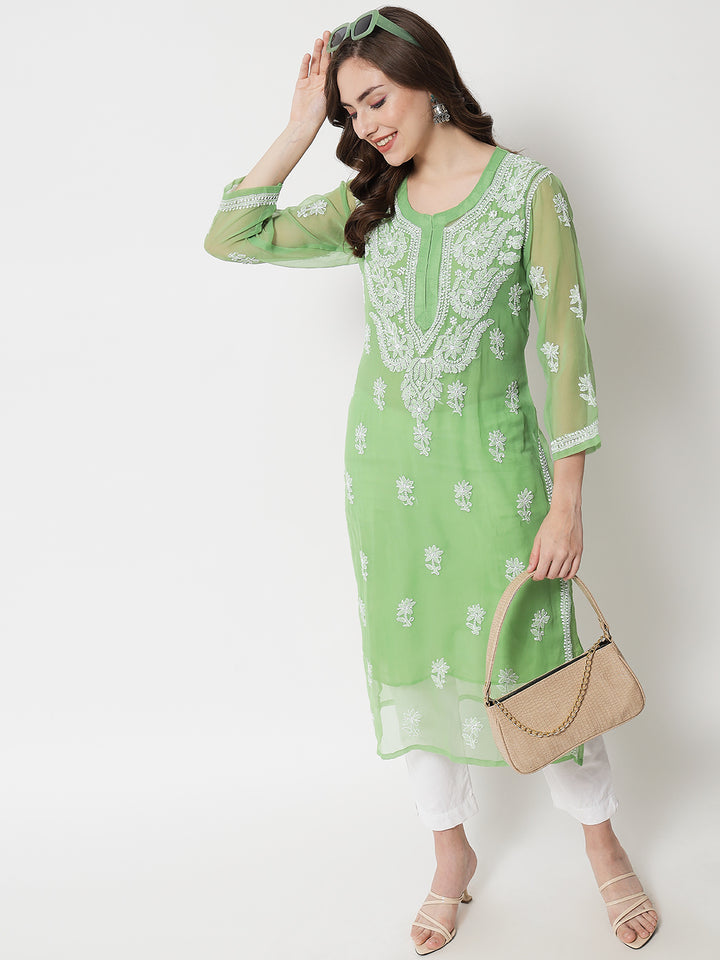 Hand Embroidered Chikankari Georgette straight Kurta with Matching Slip- PC3487