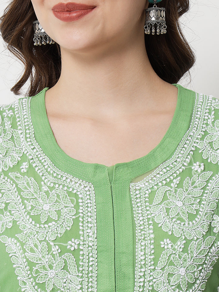 Hand Embroidered Chikankari Georgette straight Kurta with Matching Slip- PC3487