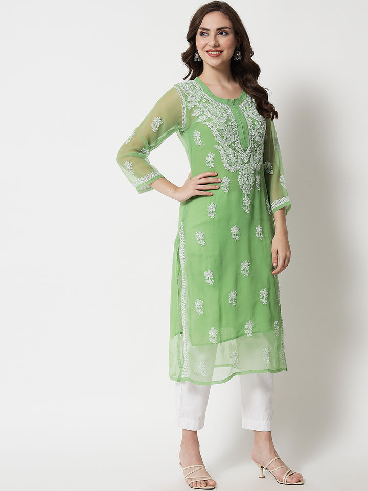 Hand Embroidered Chikankari Georgette straight Kurta with Matching Slip- PC3487