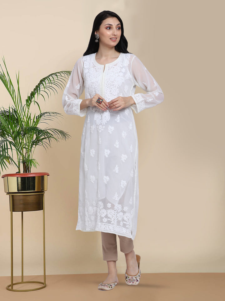 Women Hand Embroidered Chikankari Georgette Straight Kurta with Matching Slip PC3511