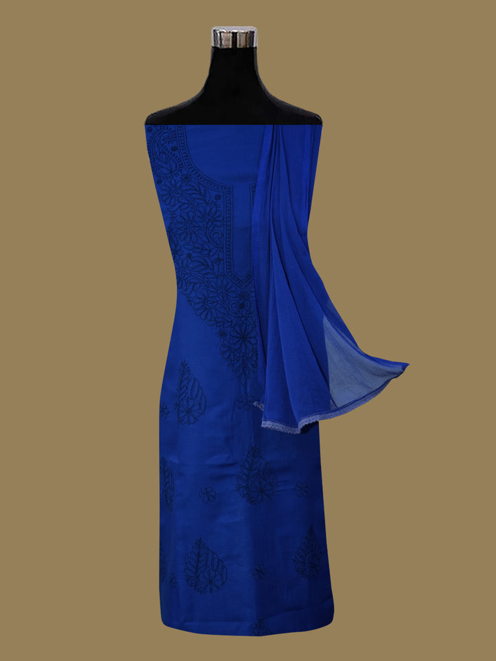 Women Hand Embroidered Chikankari Cotton Dressmaterial PCSCU00406FS-ROYALBLUE