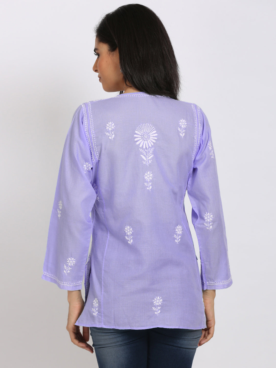 Women Hand Embroidered Chikankari Cotton Kurti-STV115 Mauve