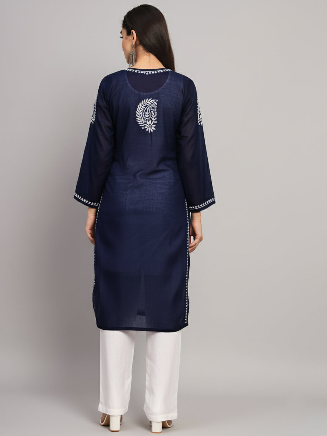 Hand Embroidered Chikankari Cotton Straight Kurta-PC3561