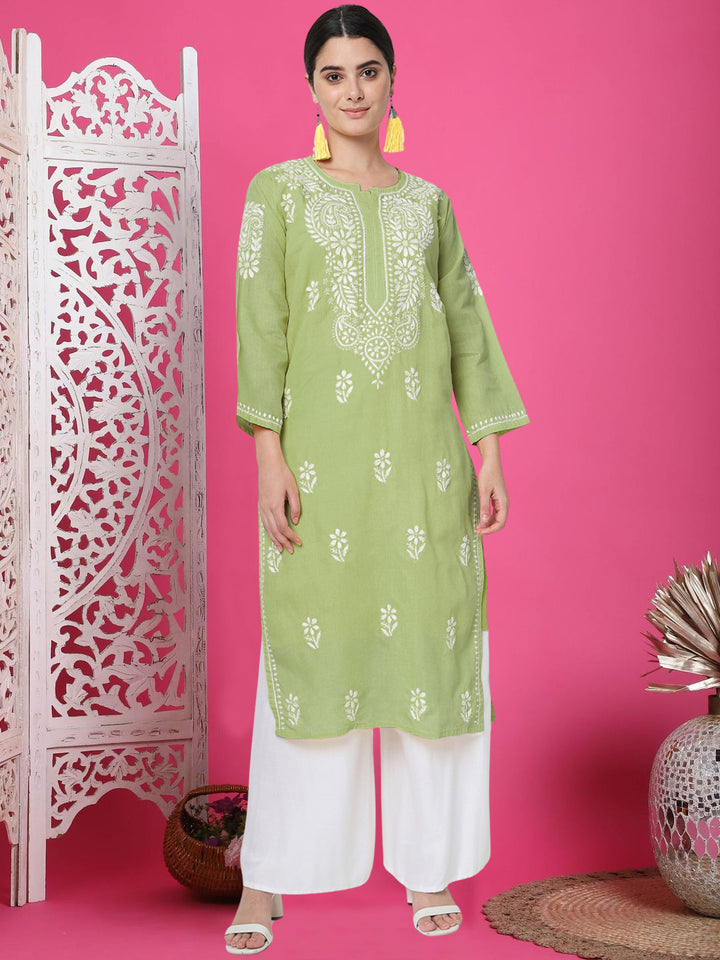 Hand Embroidered Chikankari Cotton Straight Kurta-PC3561