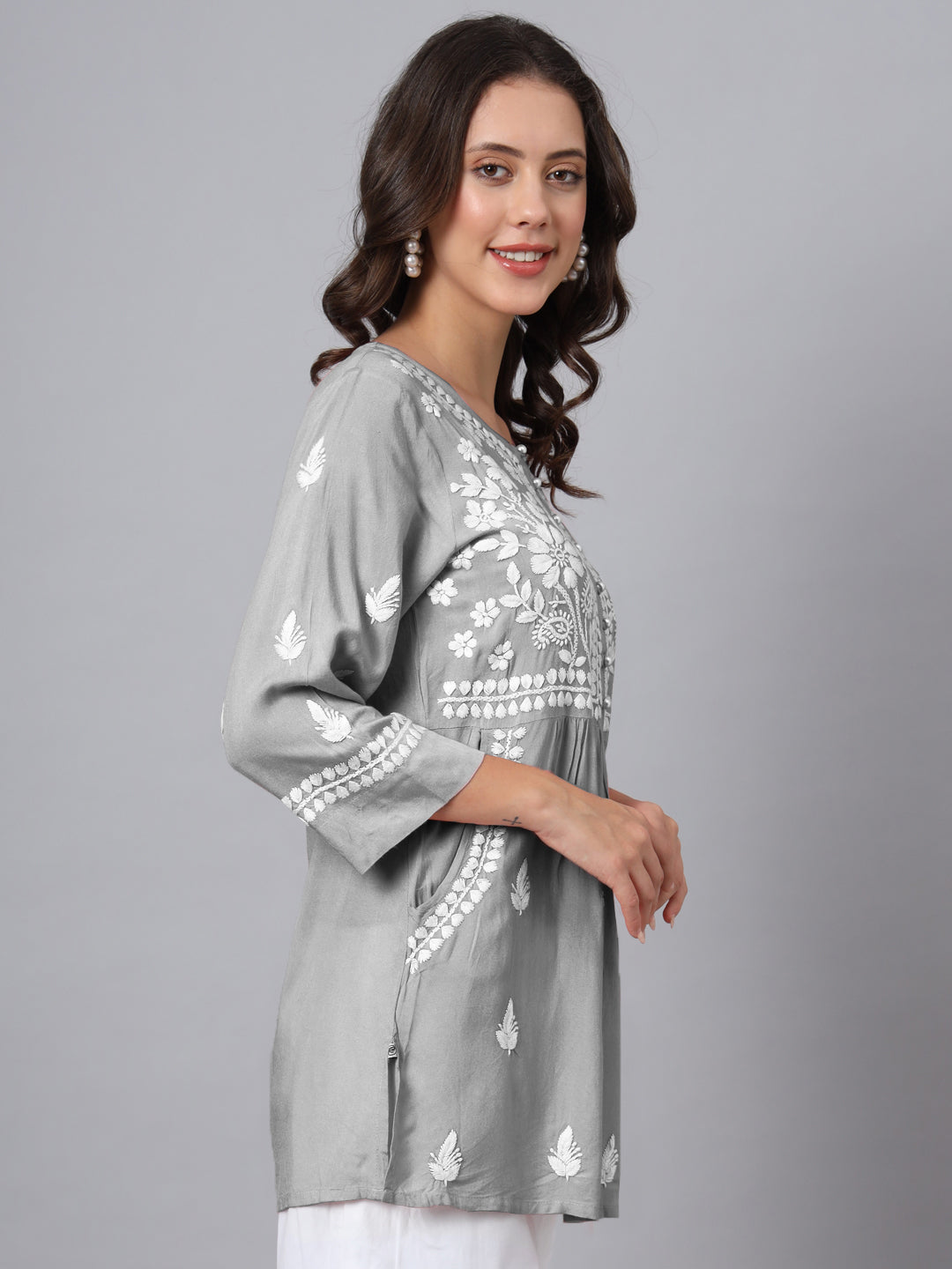 Women Hand Embroidered Rayon Chikankari Kurti PC3696