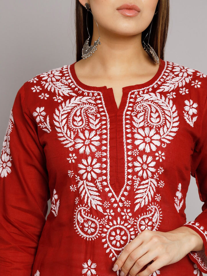 Hand Embroidered Chikankari Cotton Straight Kurta-PC3561