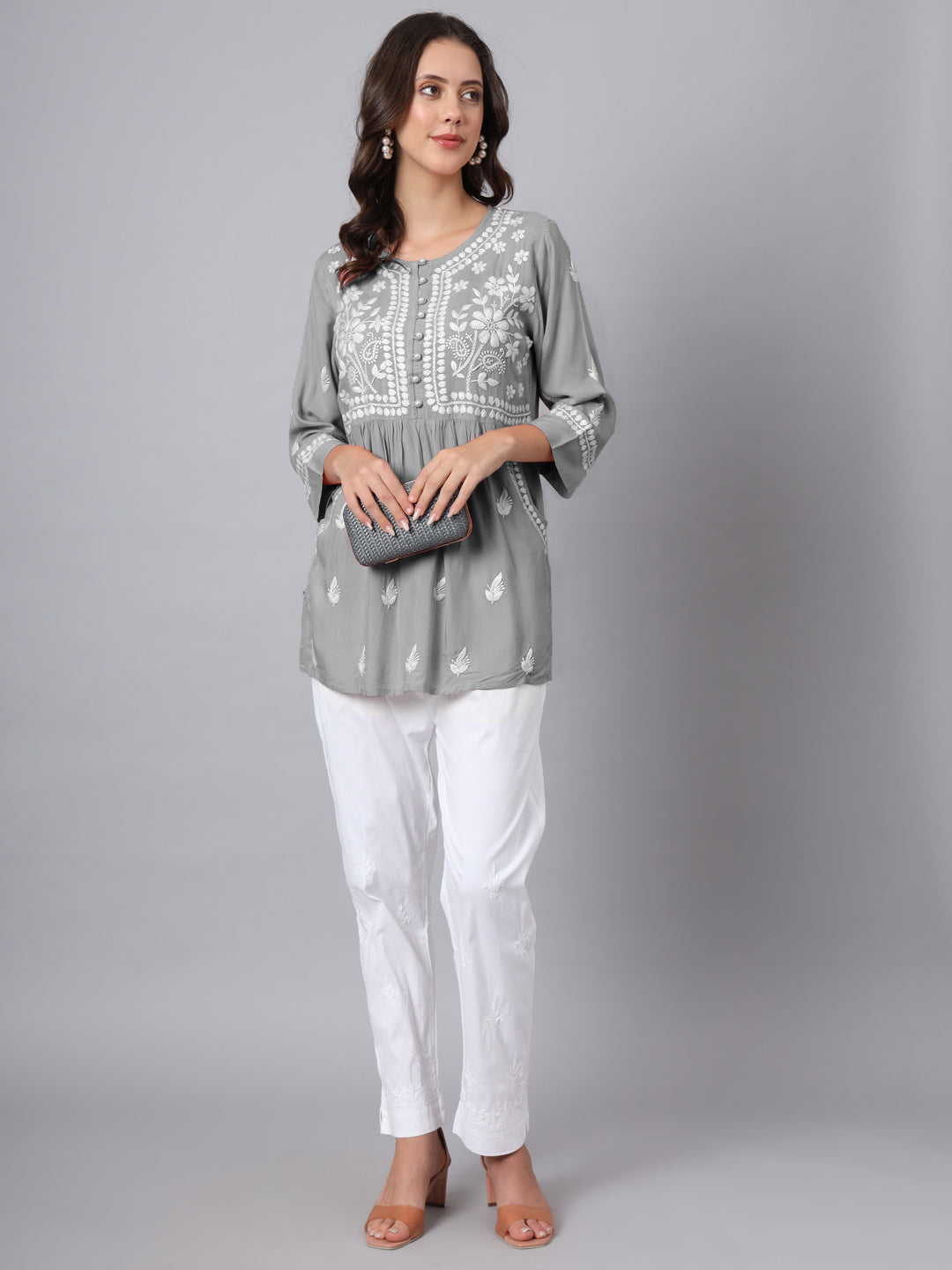 Women Hand Embroidered Rayon Chikankari Kurti PC3696