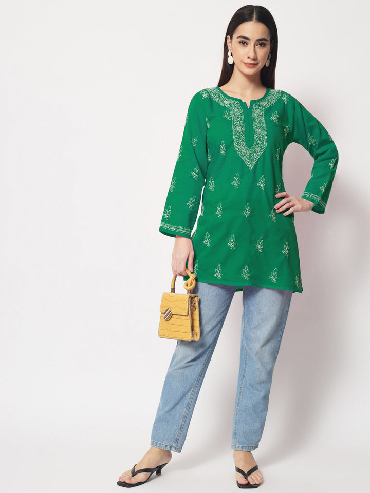 Women Hand Embroidered Chikankari Cotton Kurti PC3602