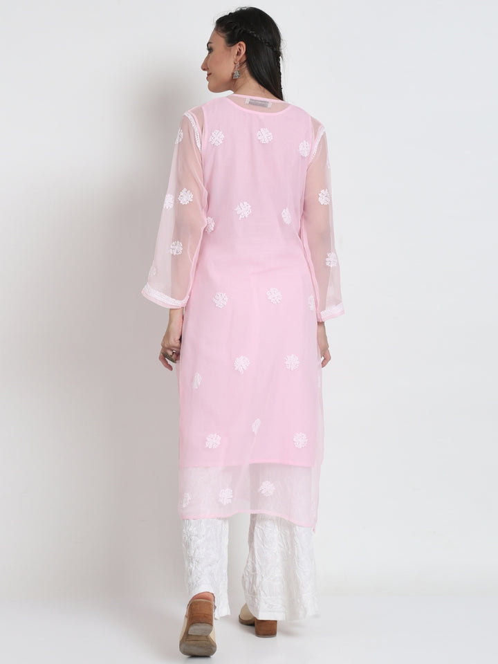 Hand Embroidered Chikankari Georgette Straight Kurta With Matching Slip- PC3484