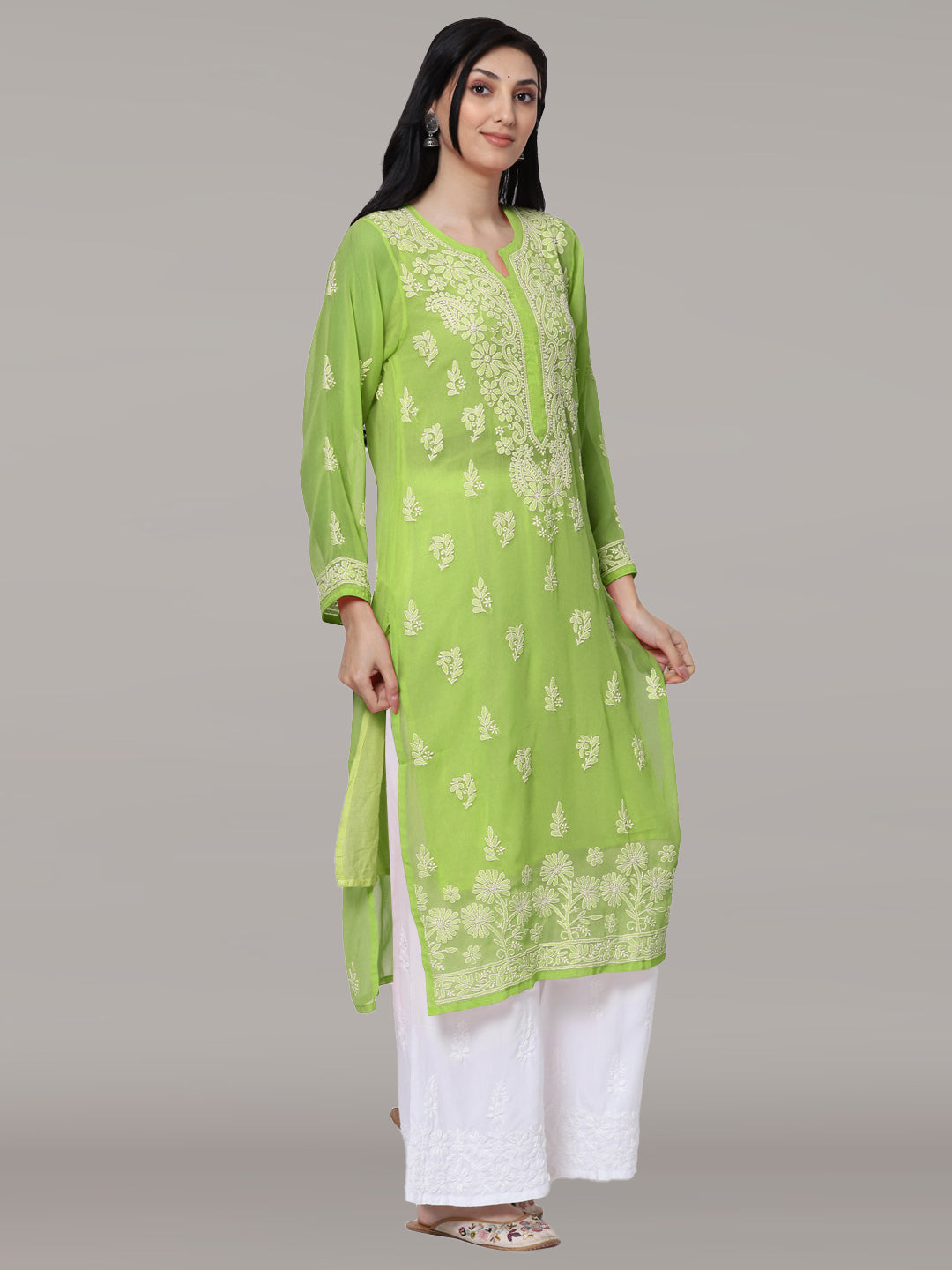 Women Hand Embroidered Chikankari Georgette Straight Kurta with Matching Slip PC3511