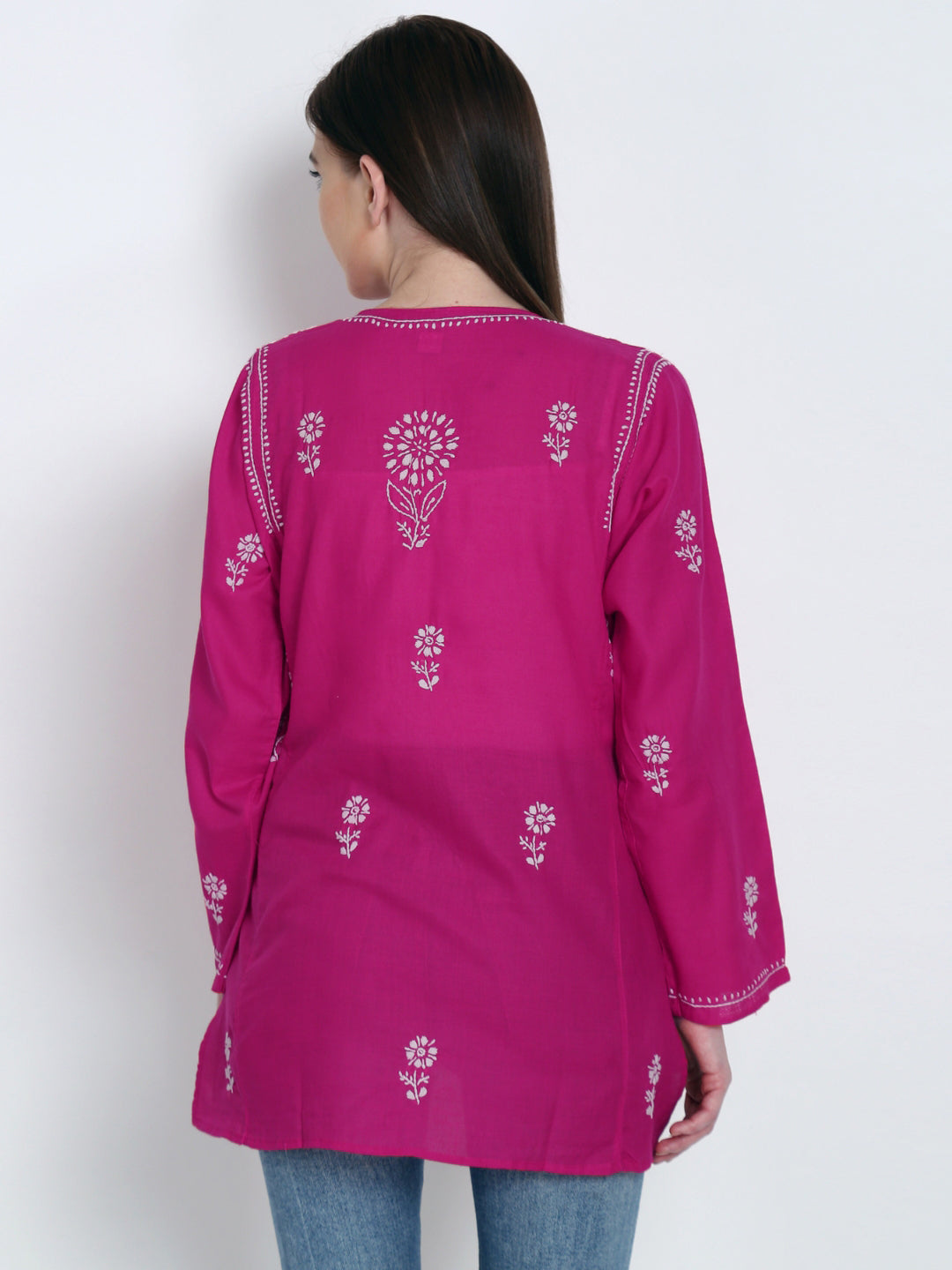 Women Hand Embroidered Chikankari Cotton Kurti-STV115