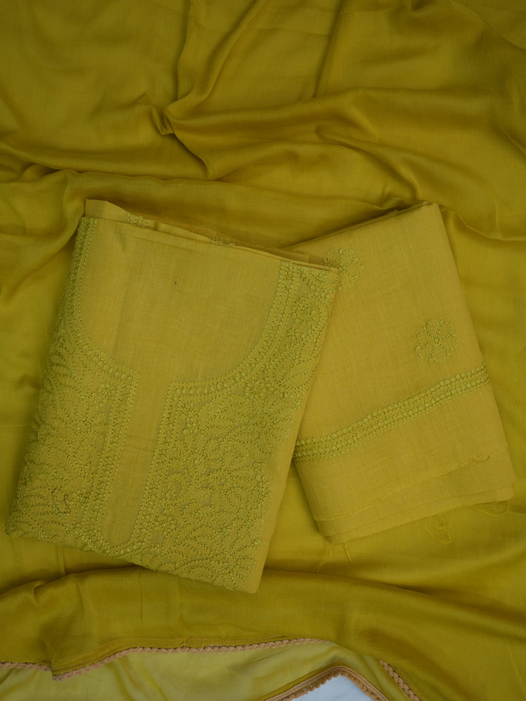 Women Hand Embroidered Chikankari Cotton DressMaterial PCSCU00406FS-GREEN