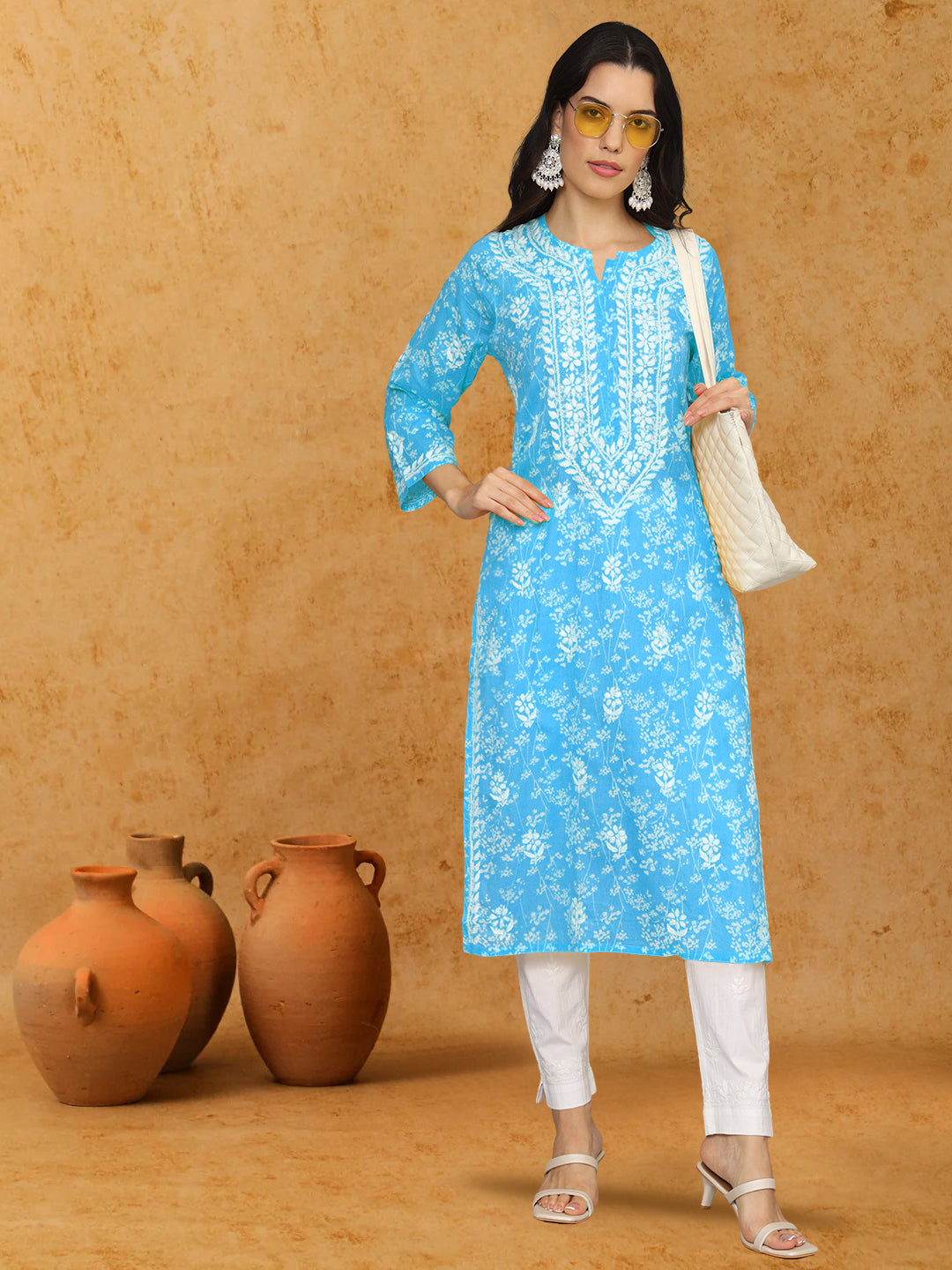 Hand Embroidered Chikankari Mulmul Cotton Straight Kurta- PC4041