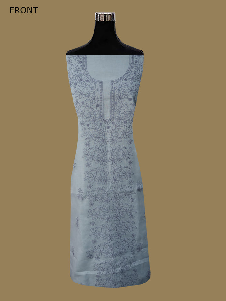 Women Hand Embroidered Cotton Chikankari Dress MaterialPCSCU00406FS-STEELGREY