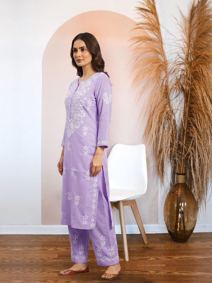 Women Hand Embroidered Chikankari Cotton Kurta Set PC4135KS Mauve