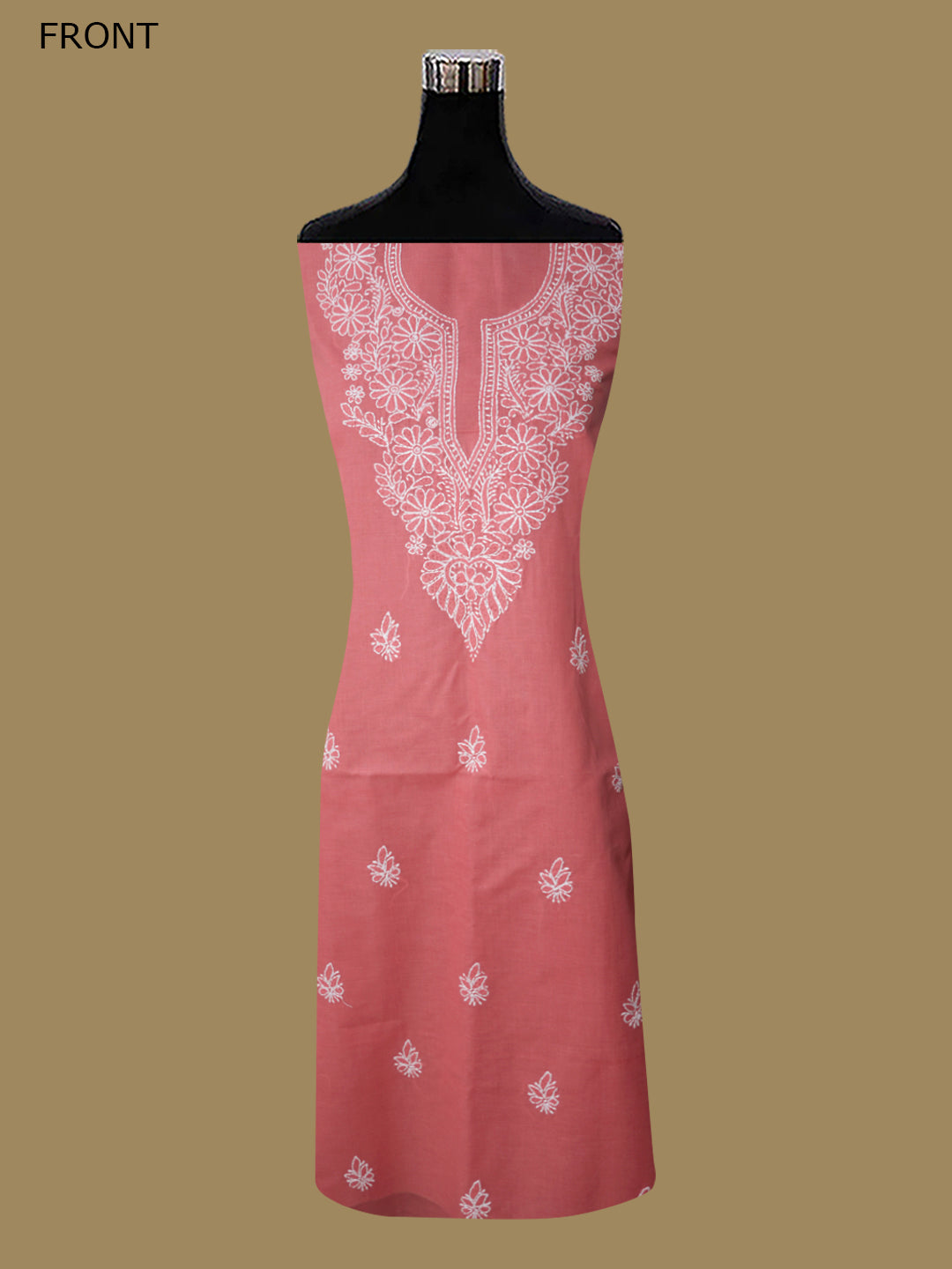 Women Hand Embroidered Cotton Chikankari Dress Material PCSCU00104FS Carrotpink