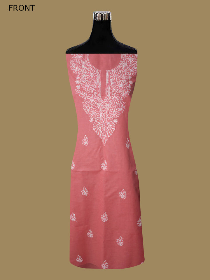 Women Hand Embroidered Cotton Chikankari Dress Material PCSCU00104FS Carrotpink