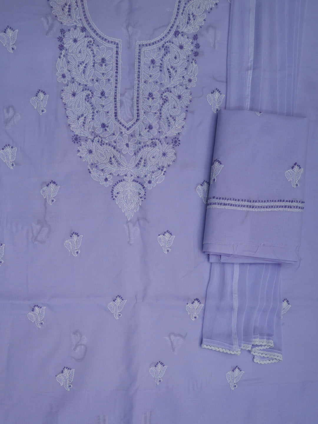 Women Hand Embroidered Cotton Chikankari Dress MaterialPCSCU00104FS-LAVENDER
