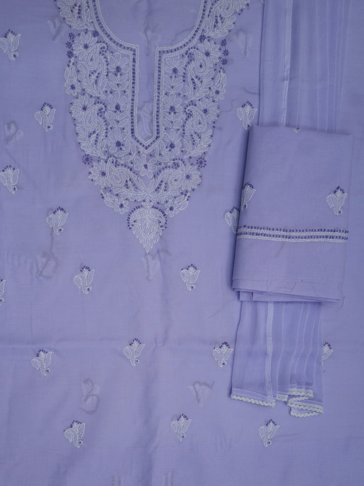 Women Hand Embroidered Cotton Chikankari Dress MaterialPCSCU00104FS-LAVENDER