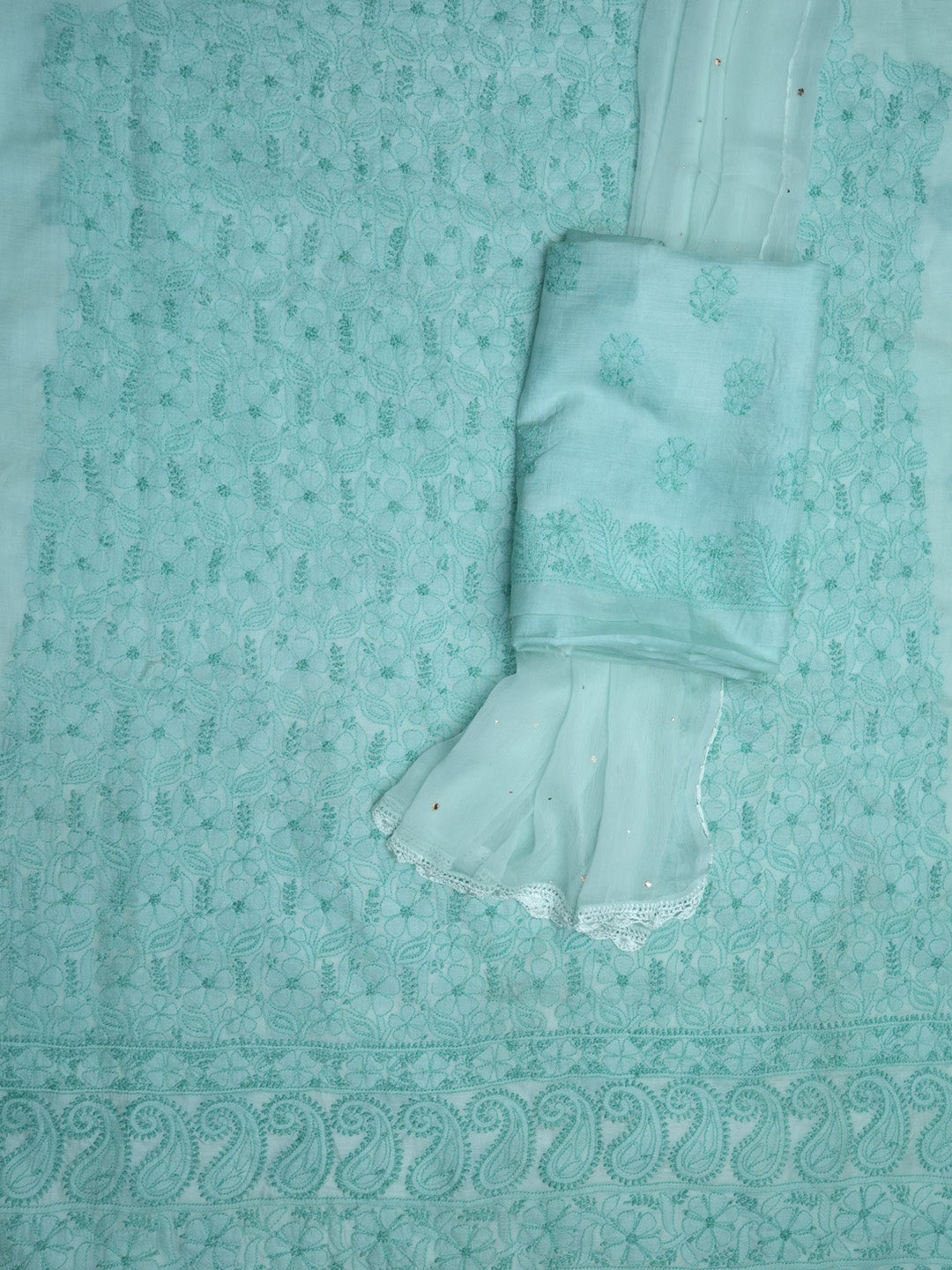 women hand embroidered chikankari cotton dressmaterial PC4120-SEAGREEN7