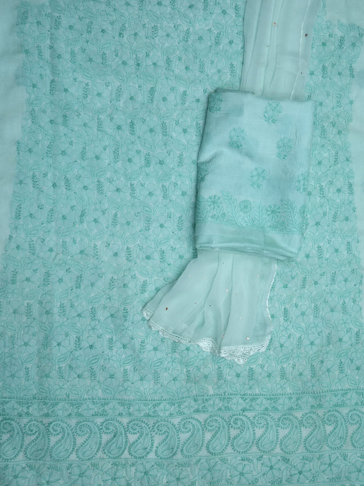 women hand embroidered chikankari cotton dressmaterial PC4120-SEAGREEN7