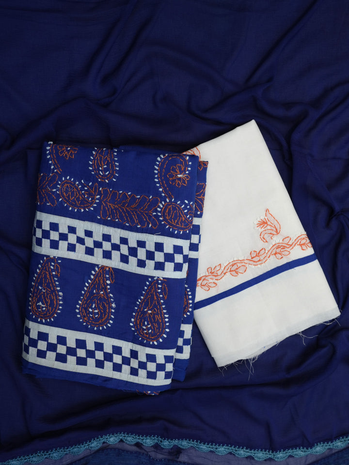 Women Hand Embroidered Chikankari Cotton Dressmaterial PC4120-NAVYBLUE