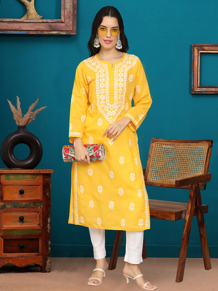 Hand Embroidered Chikankari Mulmul Cotton Straight Kurta- PC3839