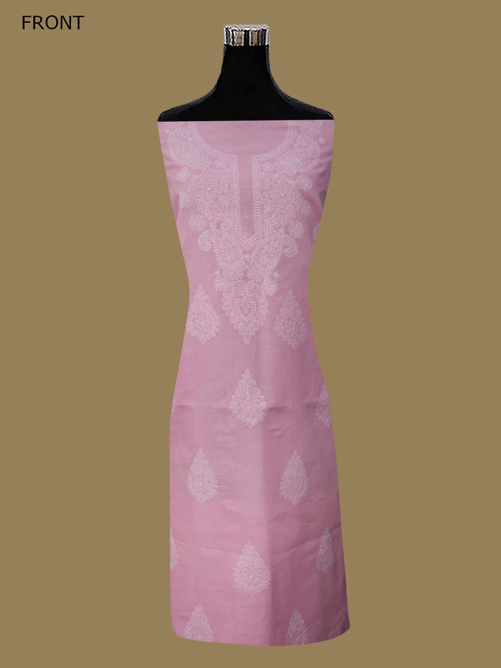Women Hand Embroidered Chikankari Cotton Dressmaterial PCSCU00104FS-FLUORESCENTPINK