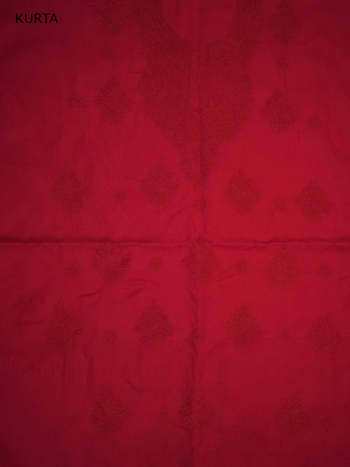 Women Hand Embroidered Cotton Chikankari Dress MaterialPCSCU00406FS-TOMATORED