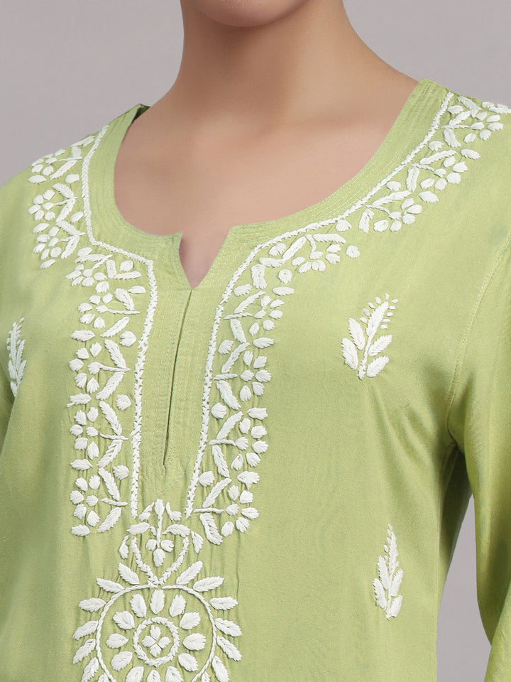 Women Hand Embroidered Chikankari Rayon Kurta PC4076 Green