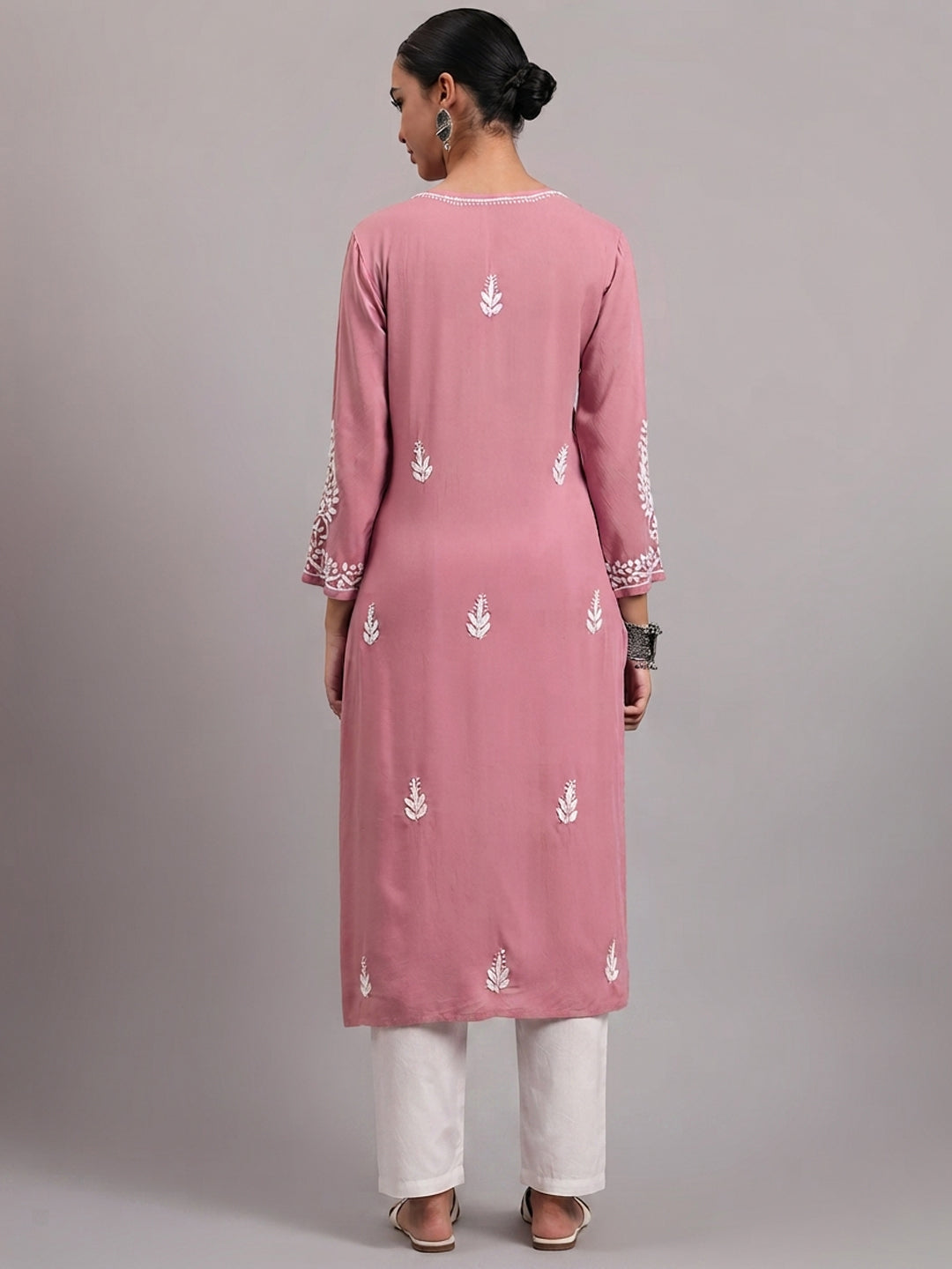 Women Hand Embroidered Chikankari Rayon Kurta PC4076 Orangered