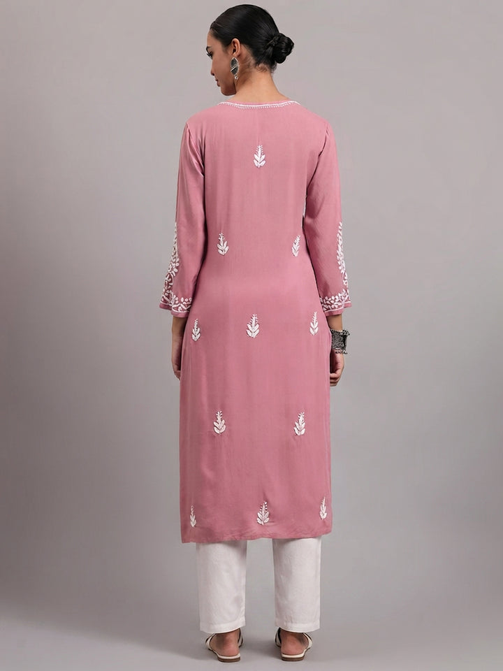 Women Hand Embroidered Chikankari Rayon Kurta PC4076 Orangered