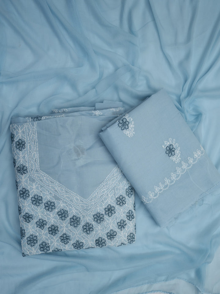 Women Hand Embroidered Chikankari Cotton Dressmaterial PCSCU00102FS-GREY