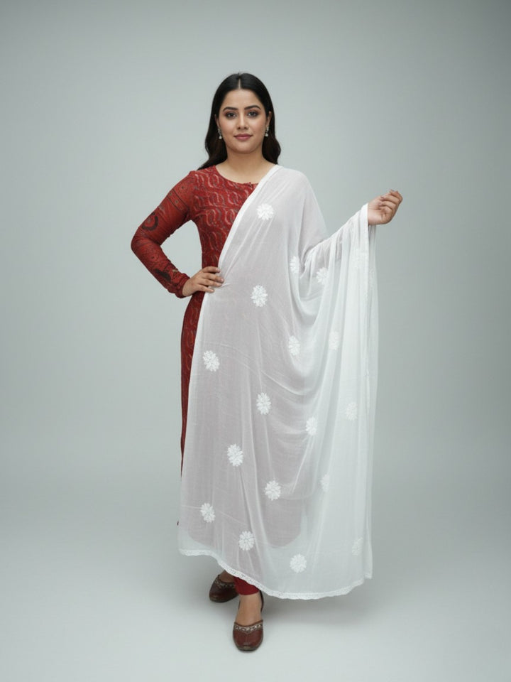Women Hand Embroidered chiffon Chikankari Dupatta -PC4091