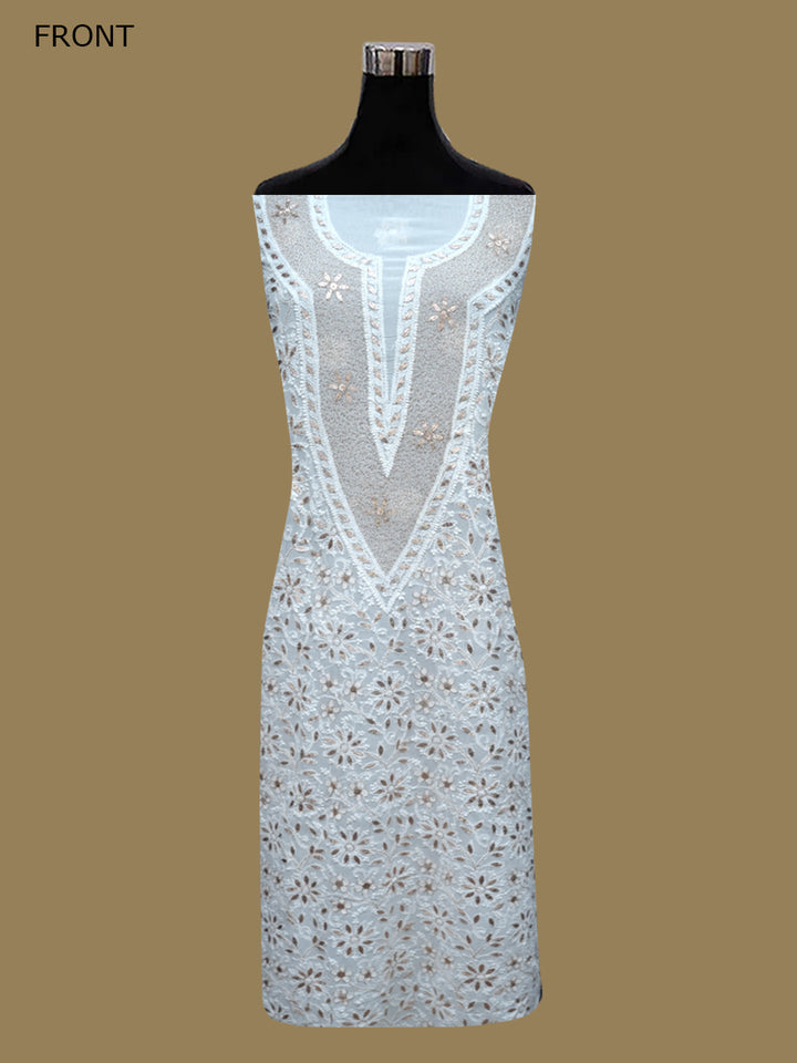 Women Hand Embroidered Chikankari Viscose Georgette Dressmaterial PC4124-WHITE2