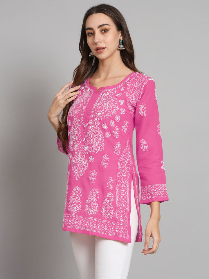 Women Hand Embroidered Chikankari Cotton Kurti PC3595