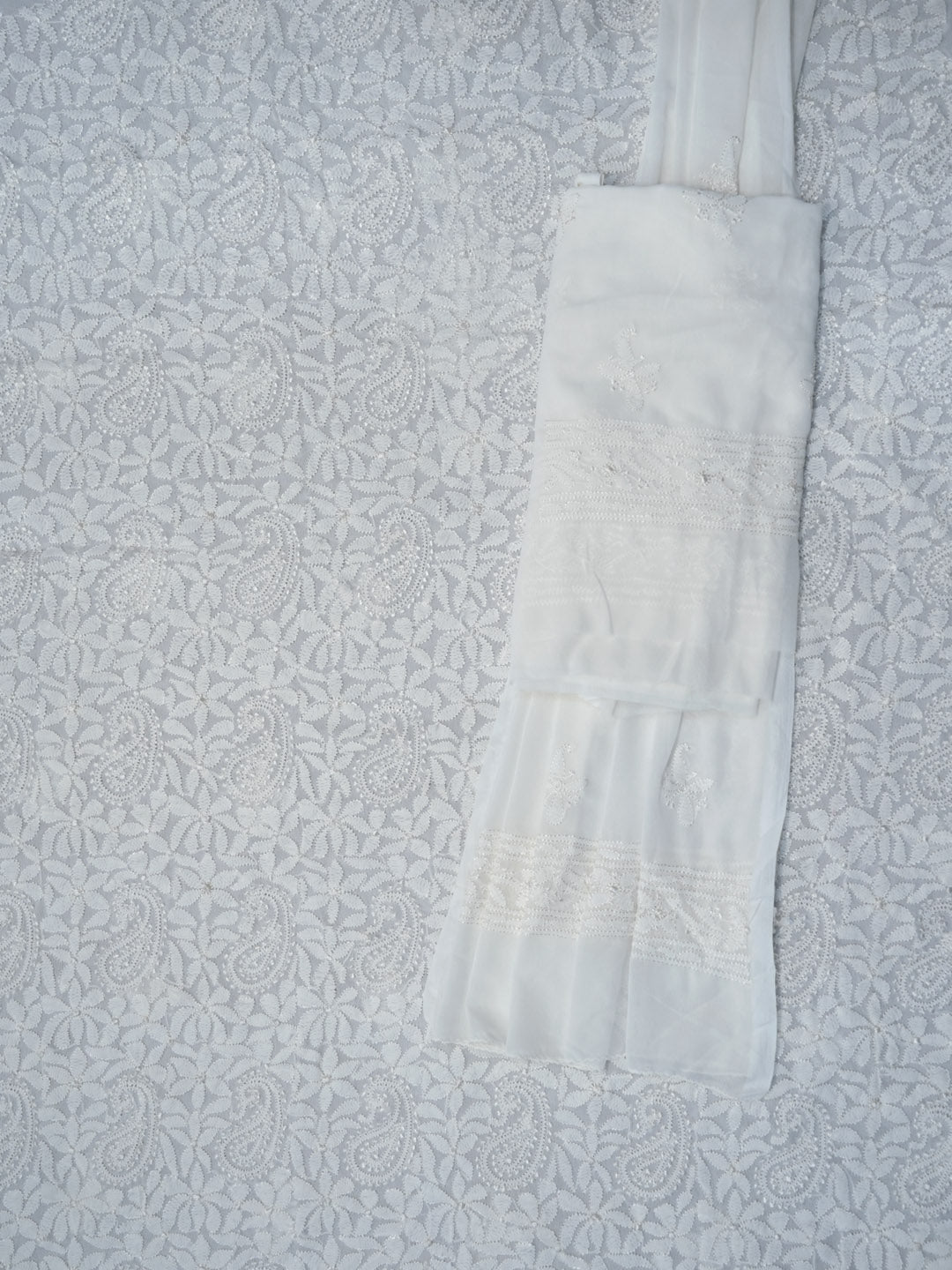 Women Hand Embroidered Chikankari Viscose Georgette Dressmaterial PC4123-WHITE4
