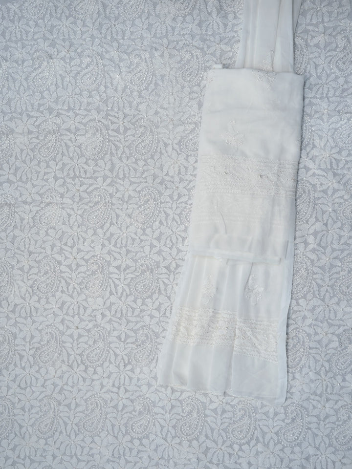 Women Hand Embroidered Chikankari Viscose Georgette Dressmaterial PC4123-WHITE4