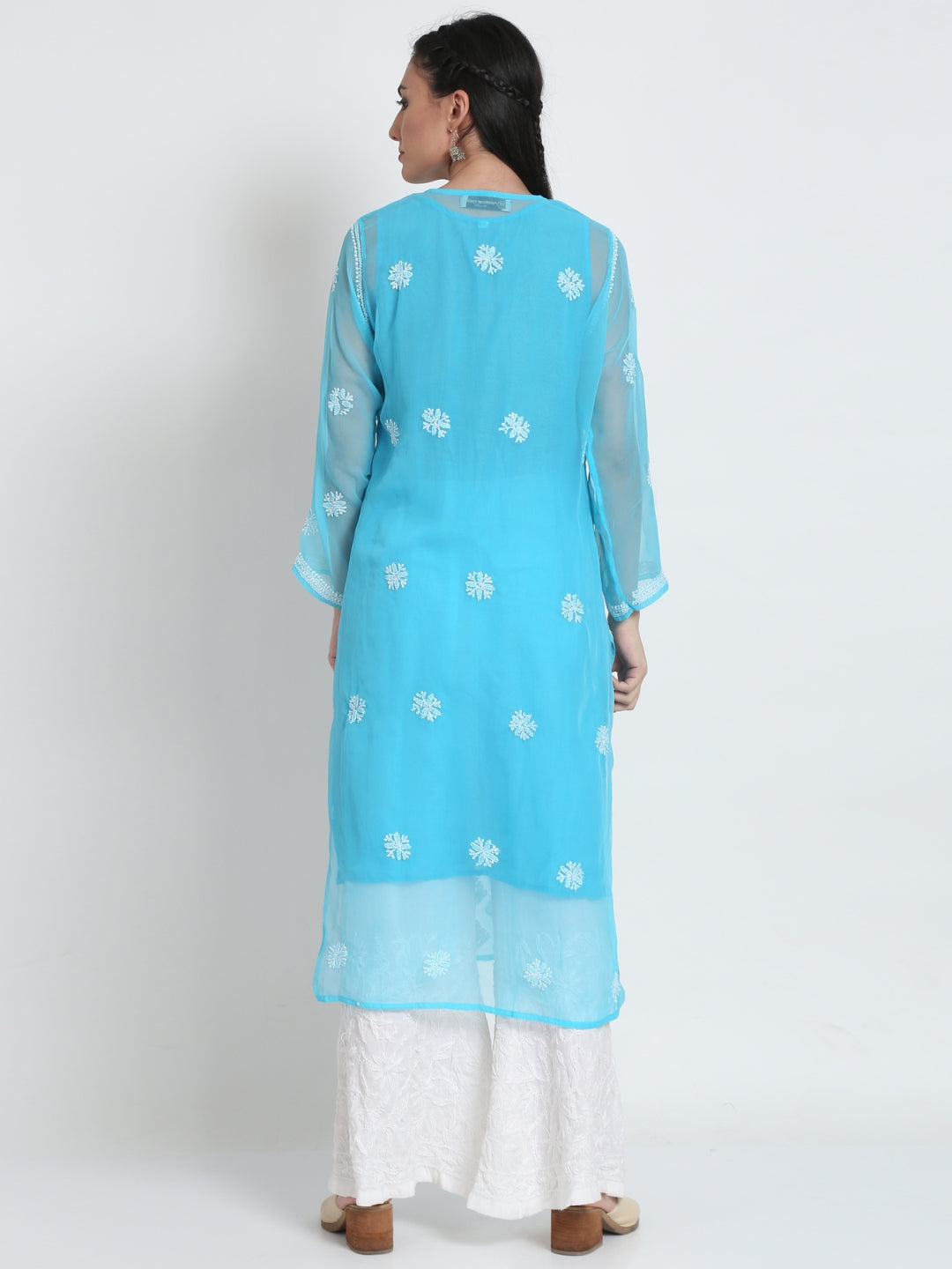 Hand Embroidered Chikankari Georgette Straight Kurta With Matching Slip- PC3484