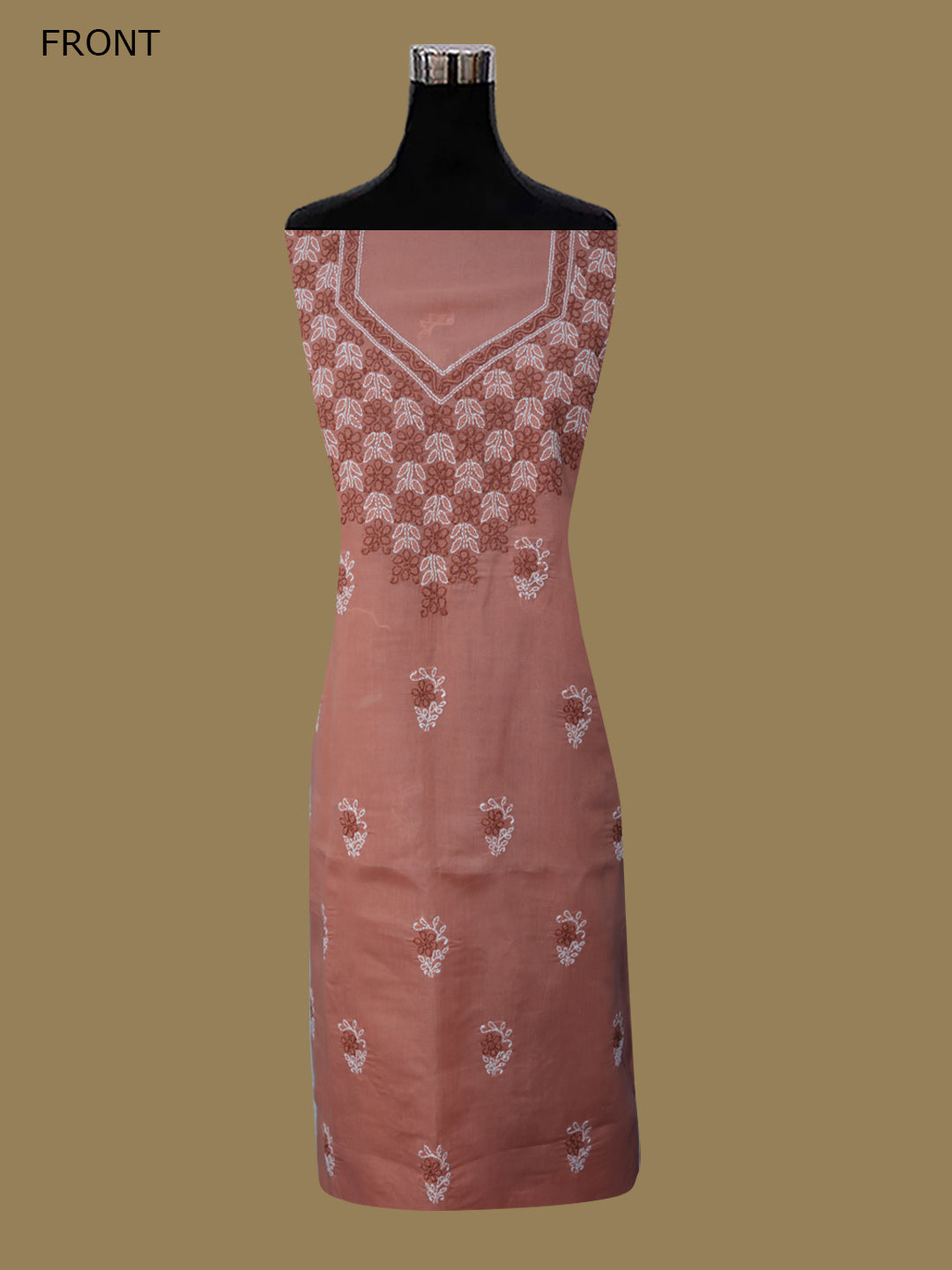 Women Hand Embroidered Chikankari Cotton Dressmaterial PCSCU00102FS-PEACH