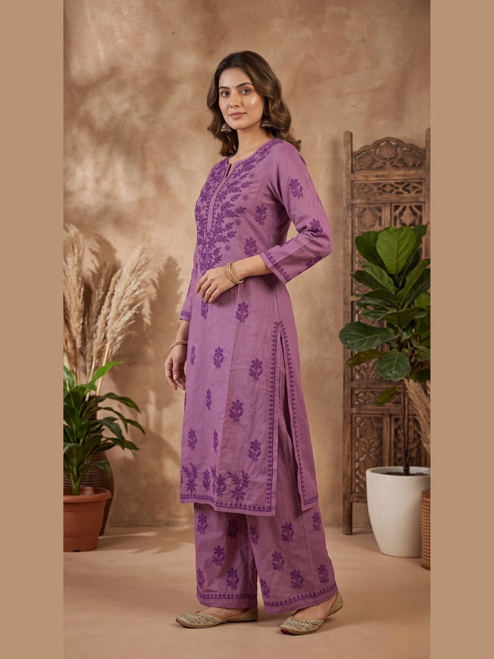 Women Hand Embroidered Chikankari Chanderi Kurta Set PC4119KS